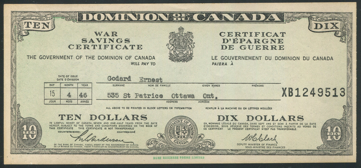 0001WS2001 - $10 War Savings Certificate