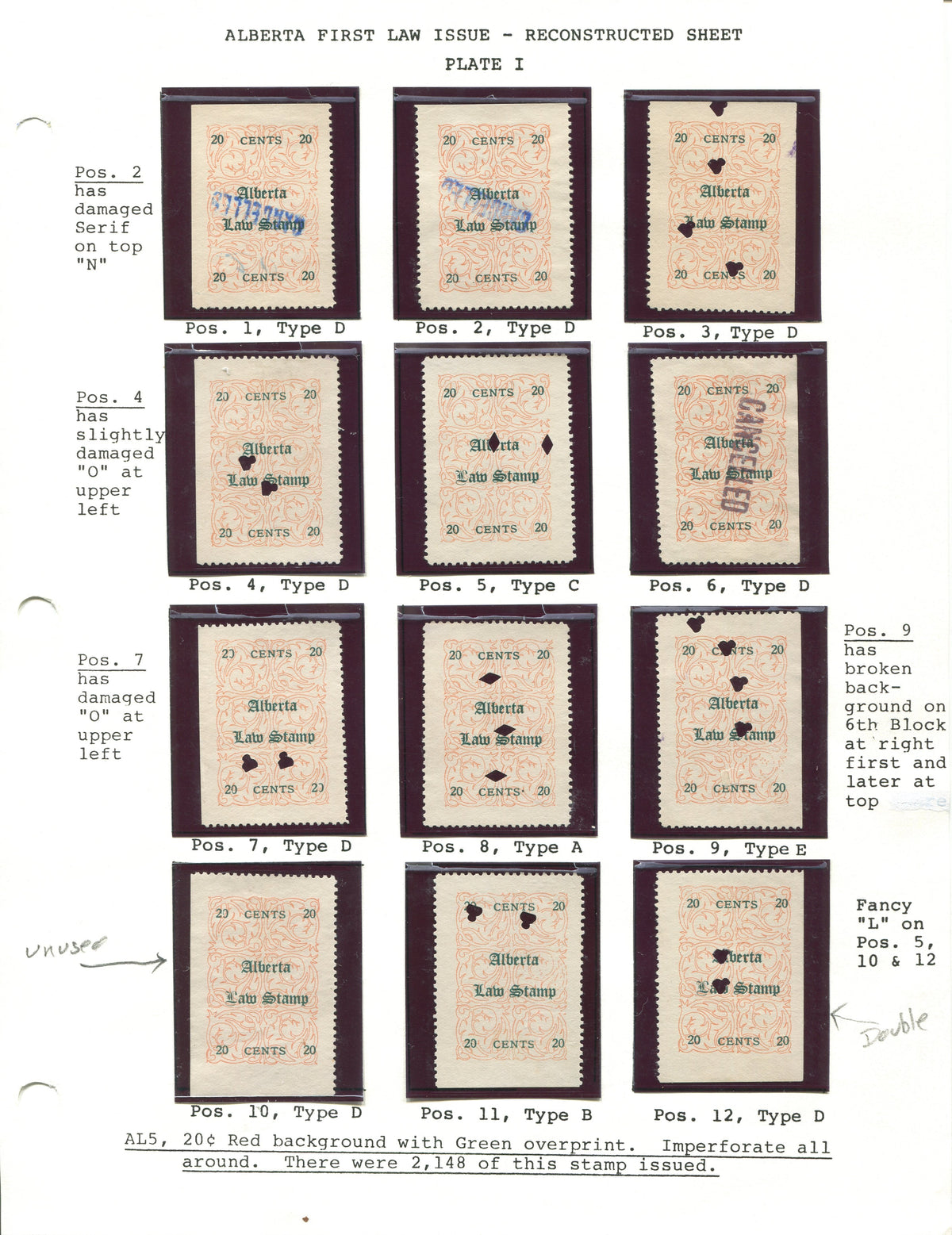 0005AL1709 - AL5 - Used Reconstructed Sheet - Deveney Stamps Ltd. Canadian Stamps