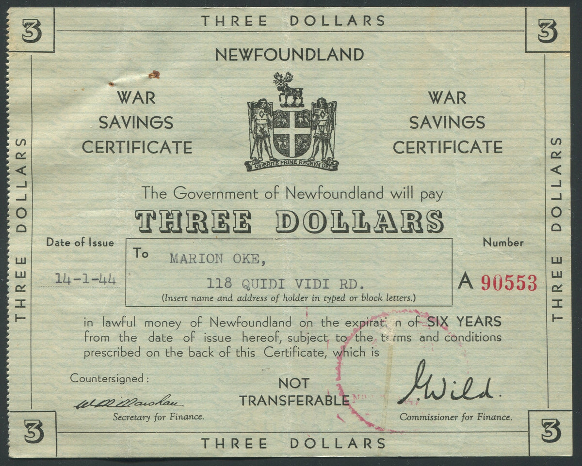 0000NF1911 - Newfoundland War Savings Certificate, Set of 4