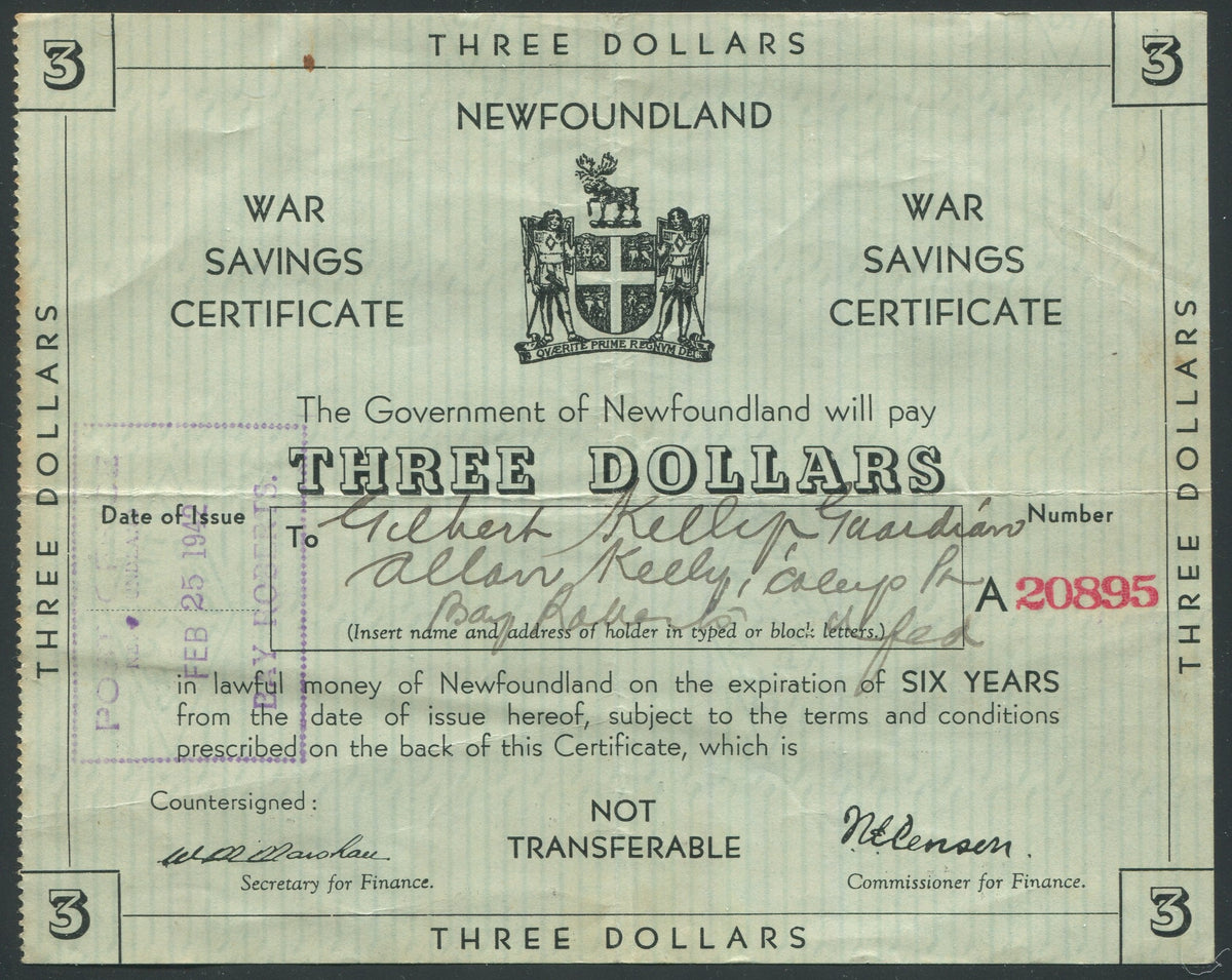 0000NF1911 - Newfoundland War Savings Certificate, Set of 4