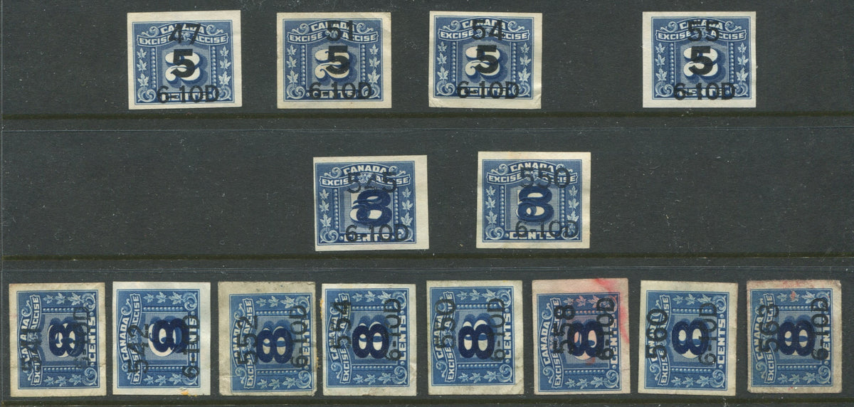 0136FX1904 - Canada Excise Stamp Precancel Collection - FX136-FX139