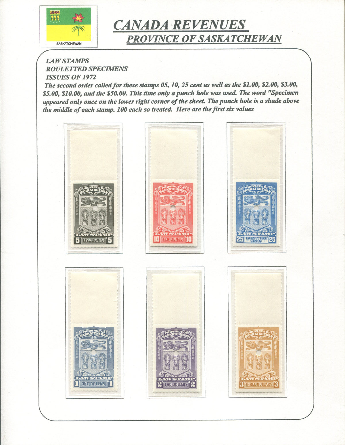 0068SL1910 - Saskatchewan Law Stamp Specimen Collection - SL68//SL78