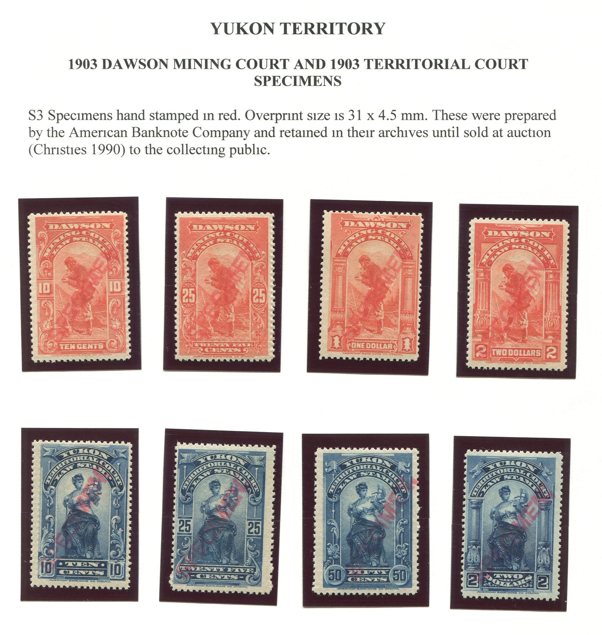 0000YL1708 - Yukon Law Specimen Set - Deveney Stamps Ltd. Canadian Stamps