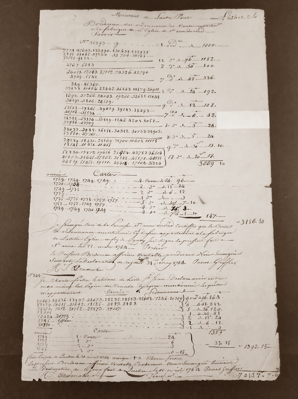 0000QC1801 - QAE1 (RM24) - 1765 America Embossed Revenue Document, Quebec City &amp; Trois Rivieres