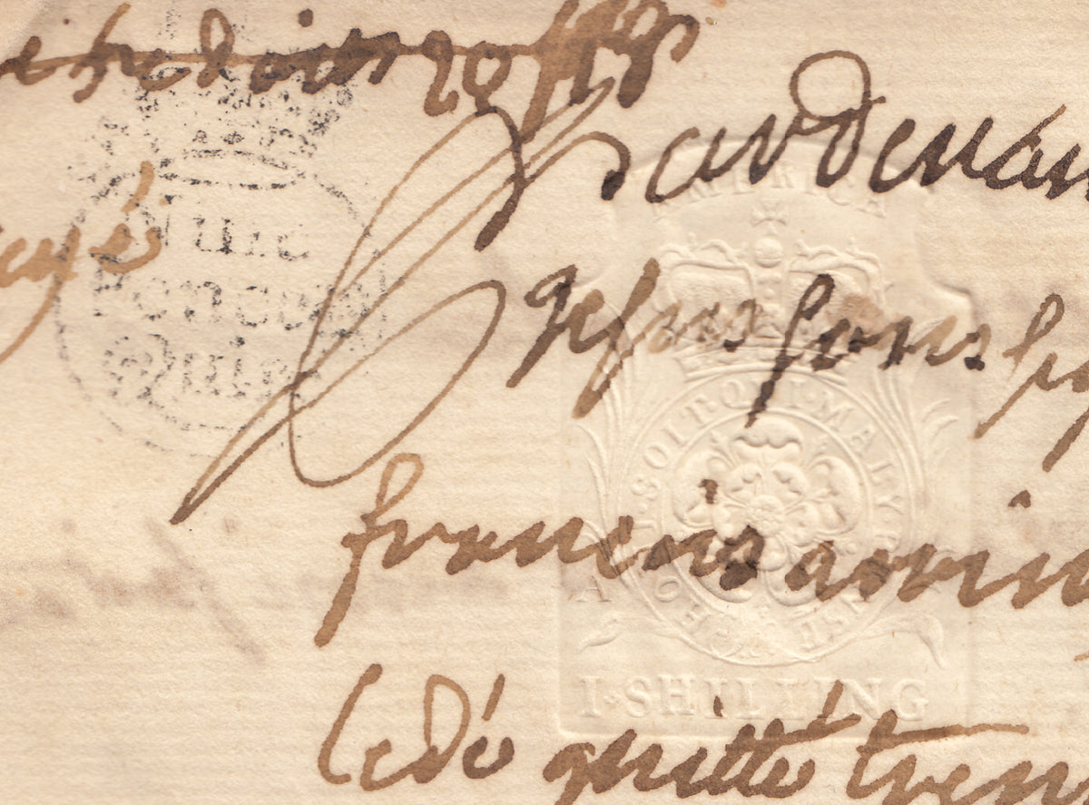 0000QC1806 - QAE6 (RM27) - 1765 America Embossed Revenue Document, Quebec City &amp; Trois Rivieres