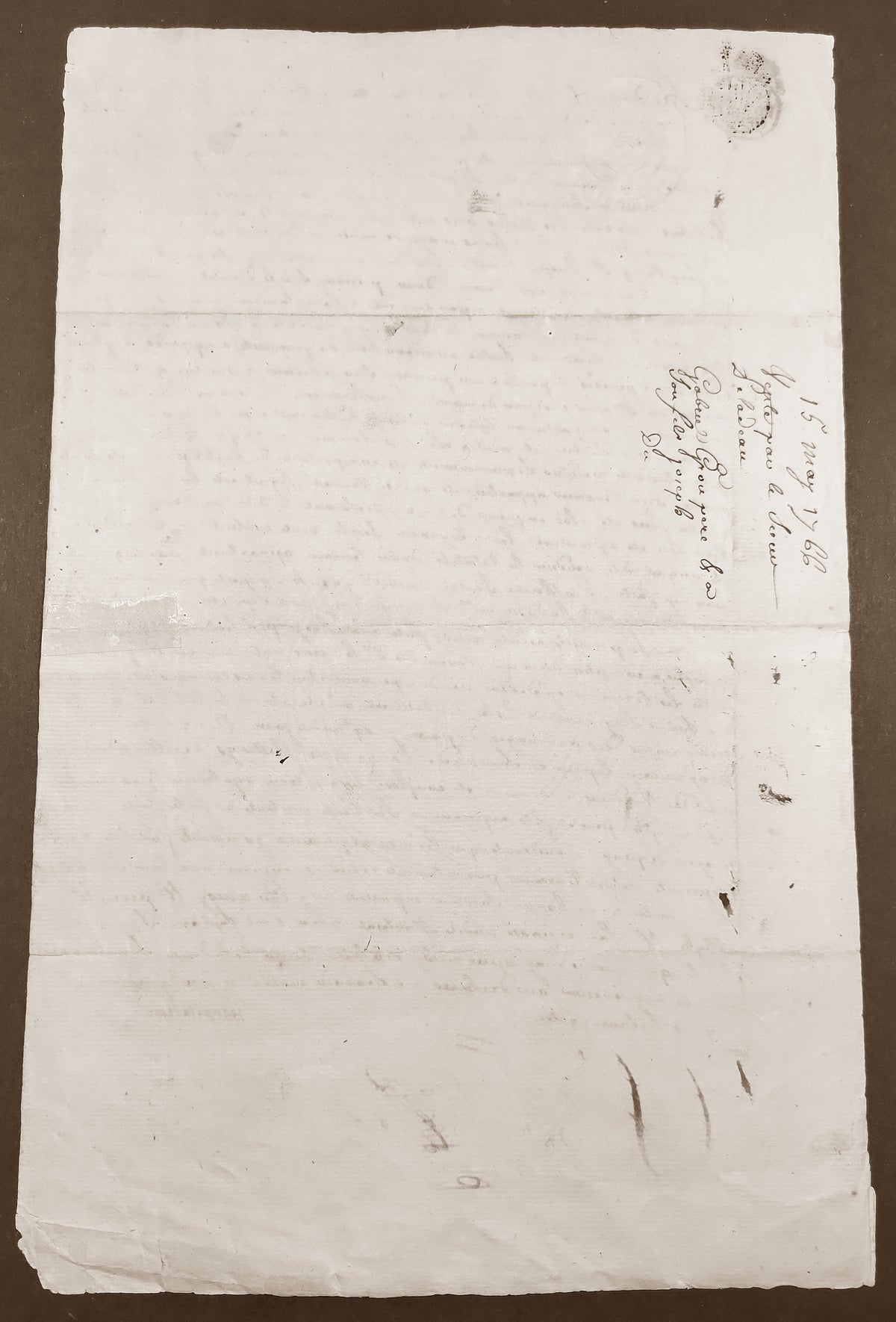0000QC1811 - QAE11 (RM31) - 1765 America Embossed Revenue Document, Quebec City &amp; Trois Rivieres