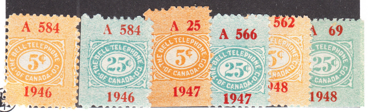 0239BT2204 - TBT125 - 130, 1946/1947/1948 Uncancelled Sets
