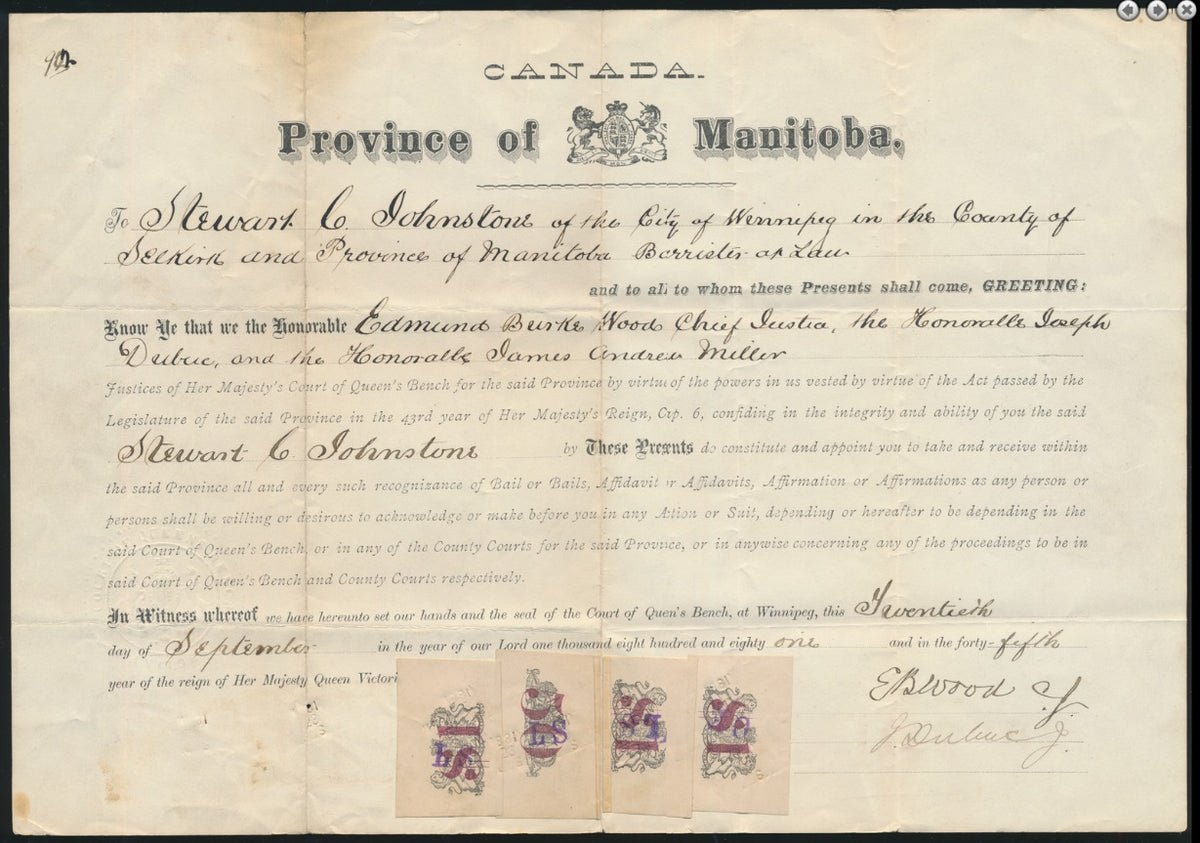 0026ML2304 - ML26, 31 &amp; 32(2) Provisional Manitoba Law Document, 1881