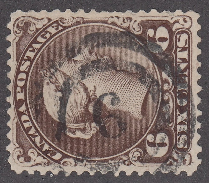 0027CA2103 - Canada #27, 2-Ring Numeral Cancel &#39;6&#39;