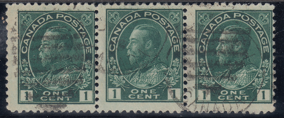0104CA1708 - Canada #104 - Used Strip of 3, Misaligned Variety