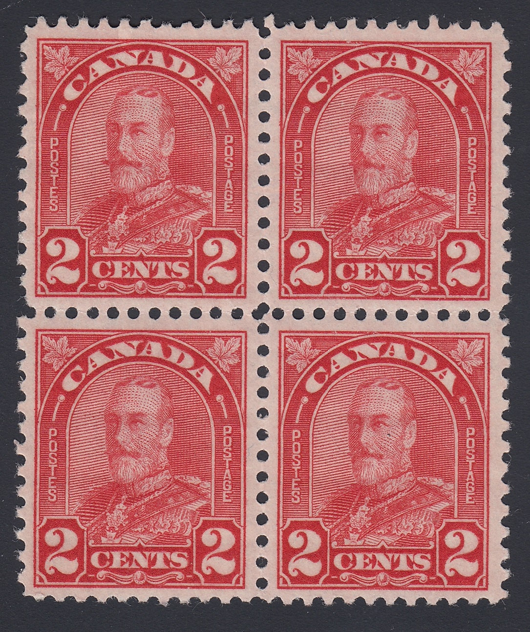 0165CA1805 - Canada #165ai - Mint &#39;Extended Moustache&#39; Variety Block of 4