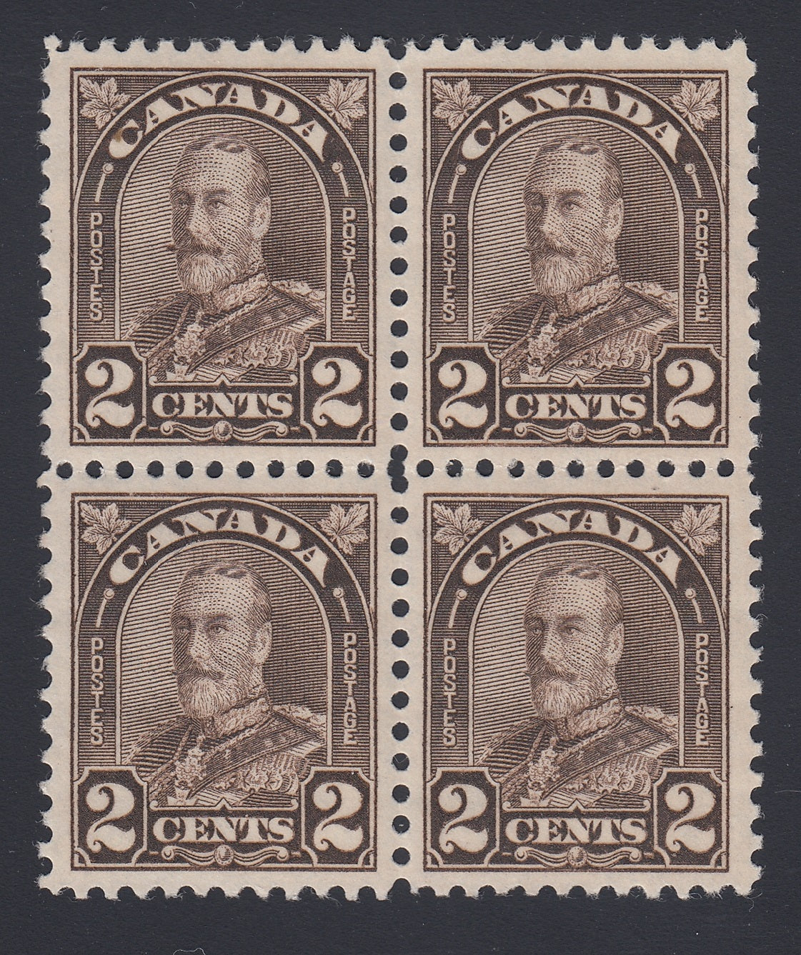 0166CA1804 - Canada #166i Mint &#39;Extended Moustache&#39; Block of 4