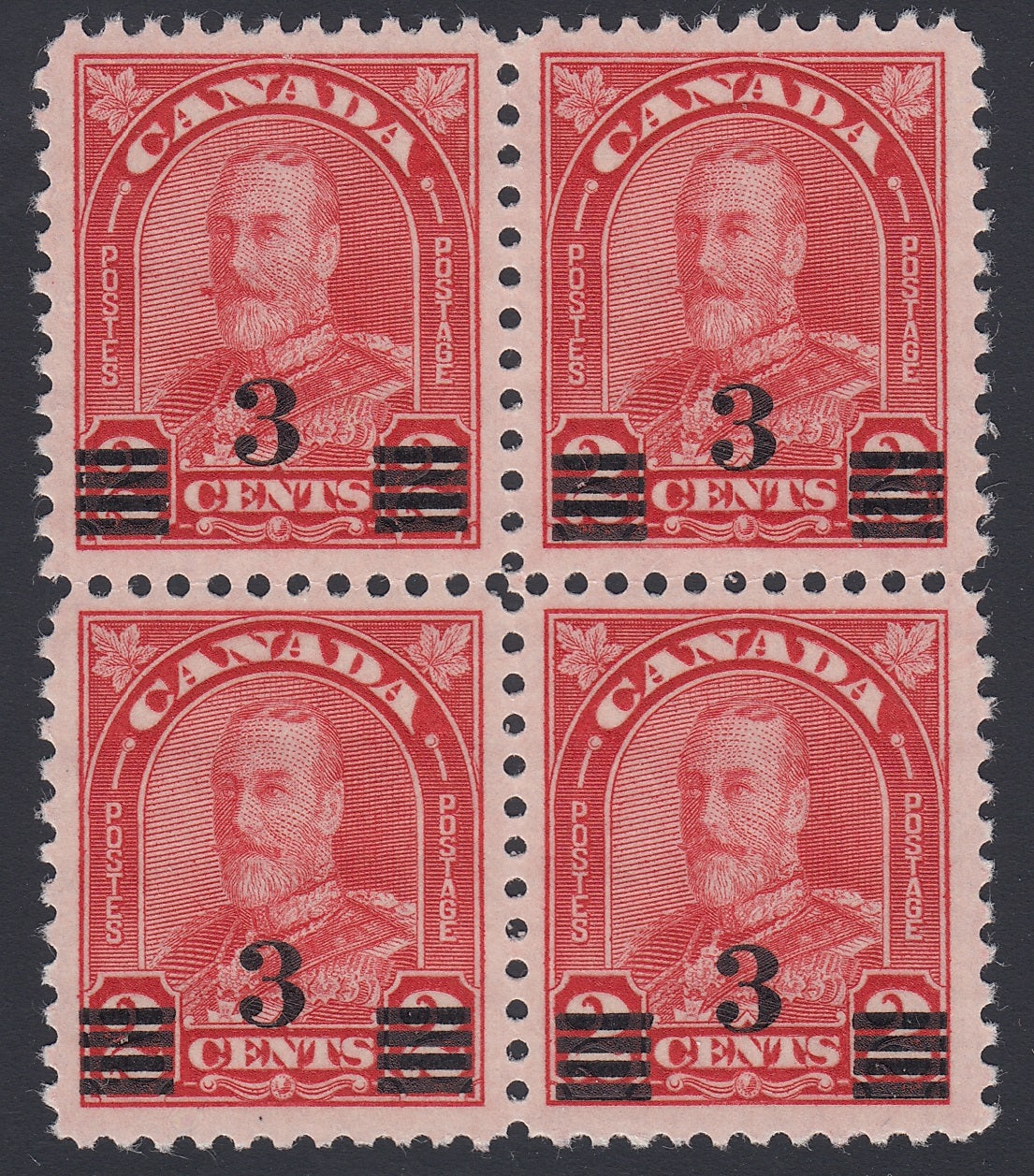 0191CA1805 - Canada #191i - Mint &#39;Extended Moustache&#39; Variety Block of 4
