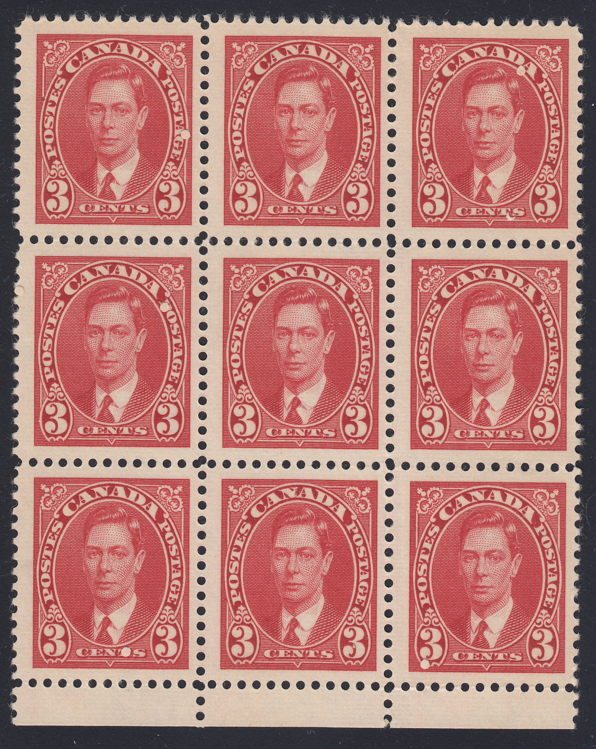 0233CA1710 - Canada #233i - Mint &#39;Crease on Collar&#39; Block of 9