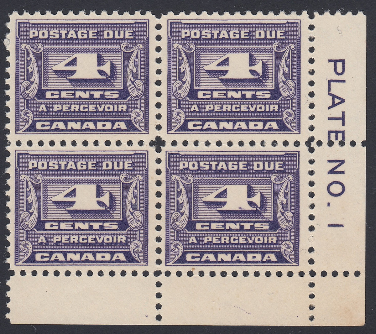 0129CA1804 - Canada J13 - Mint Plate Block of 4