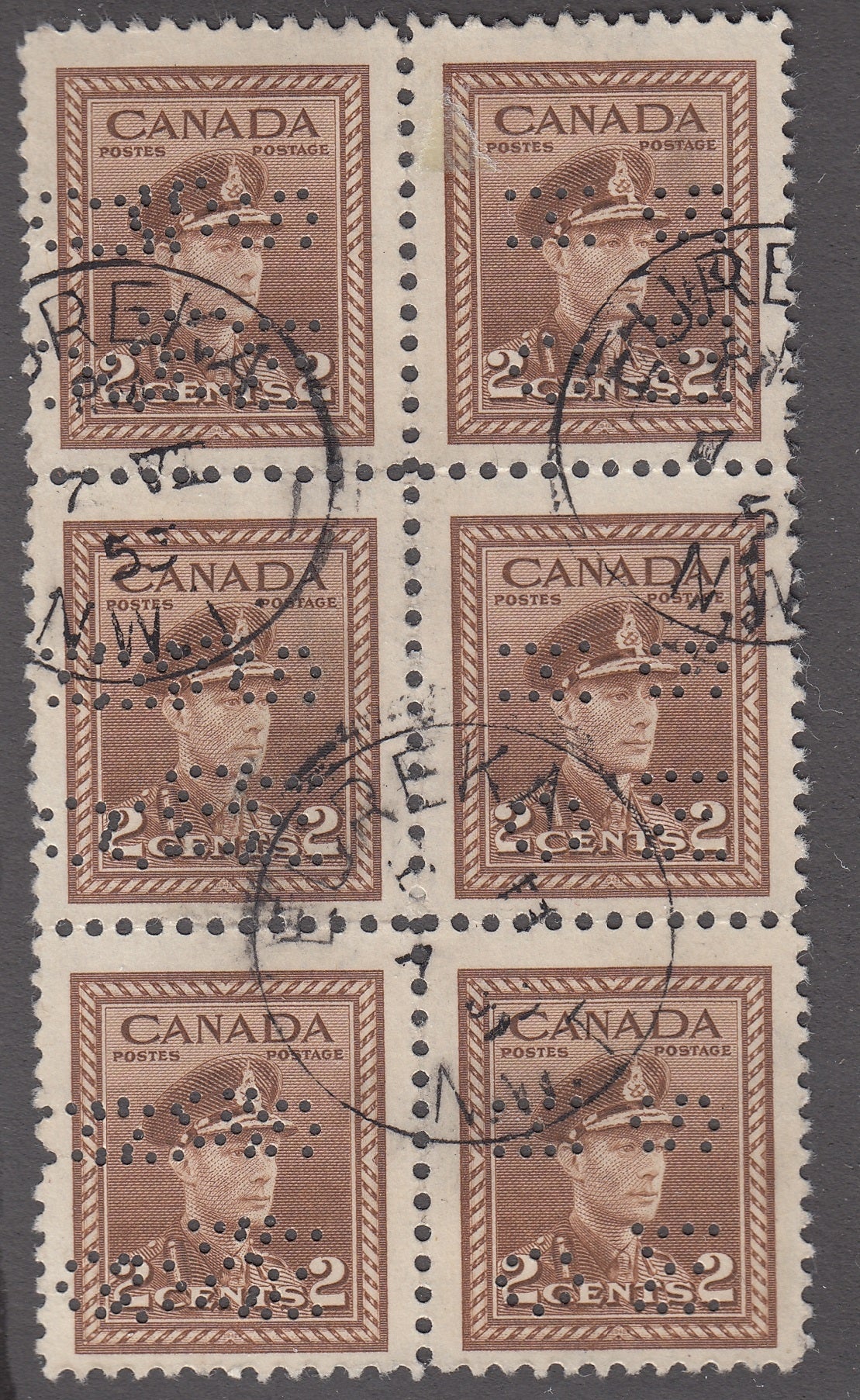 0311CA1805 - Canada O250 &#39;Ex E&#39; - Used Block of 6