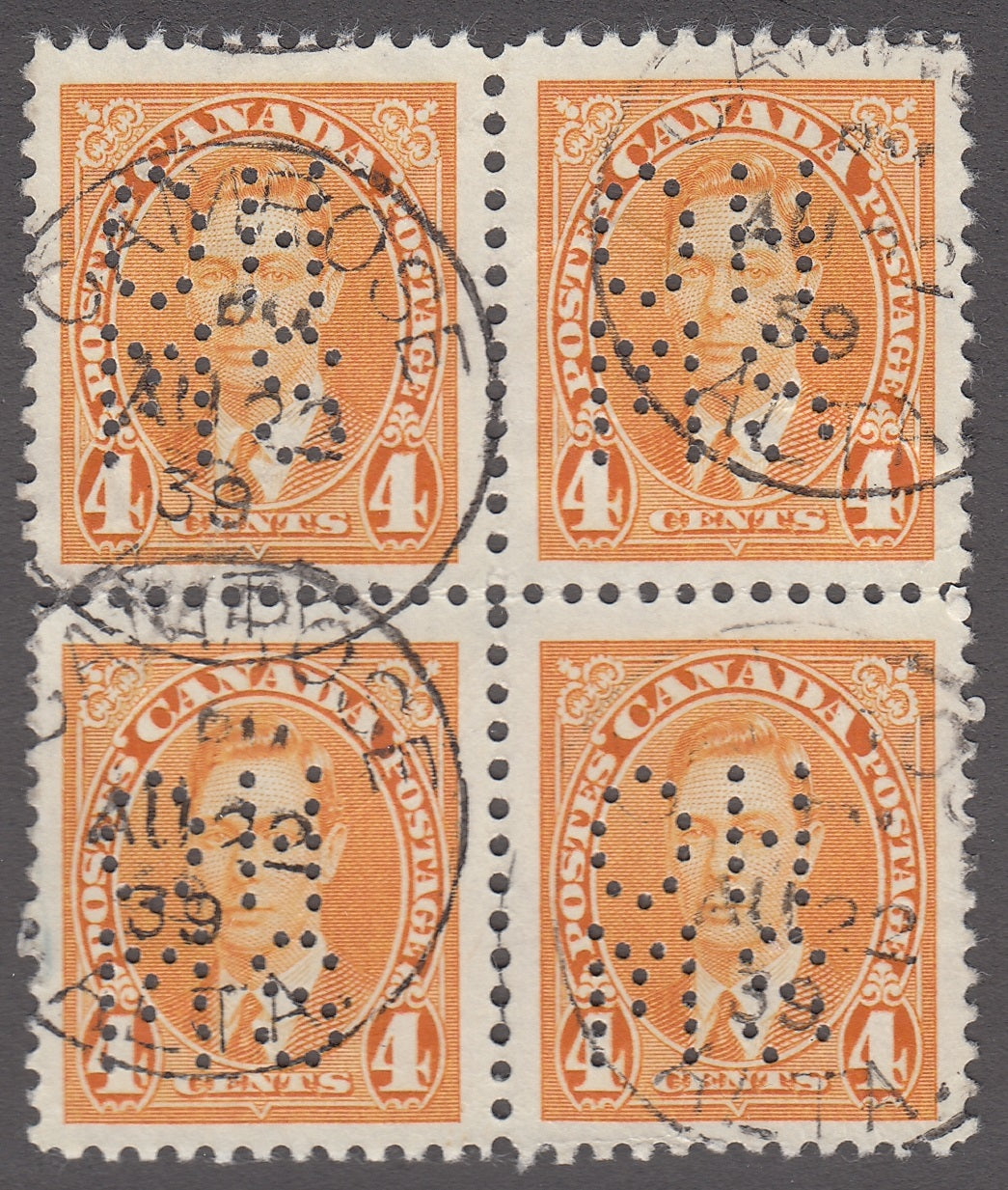 0261CA1804 - Canada OA234s &#39;A&#39; - Used Block of 4