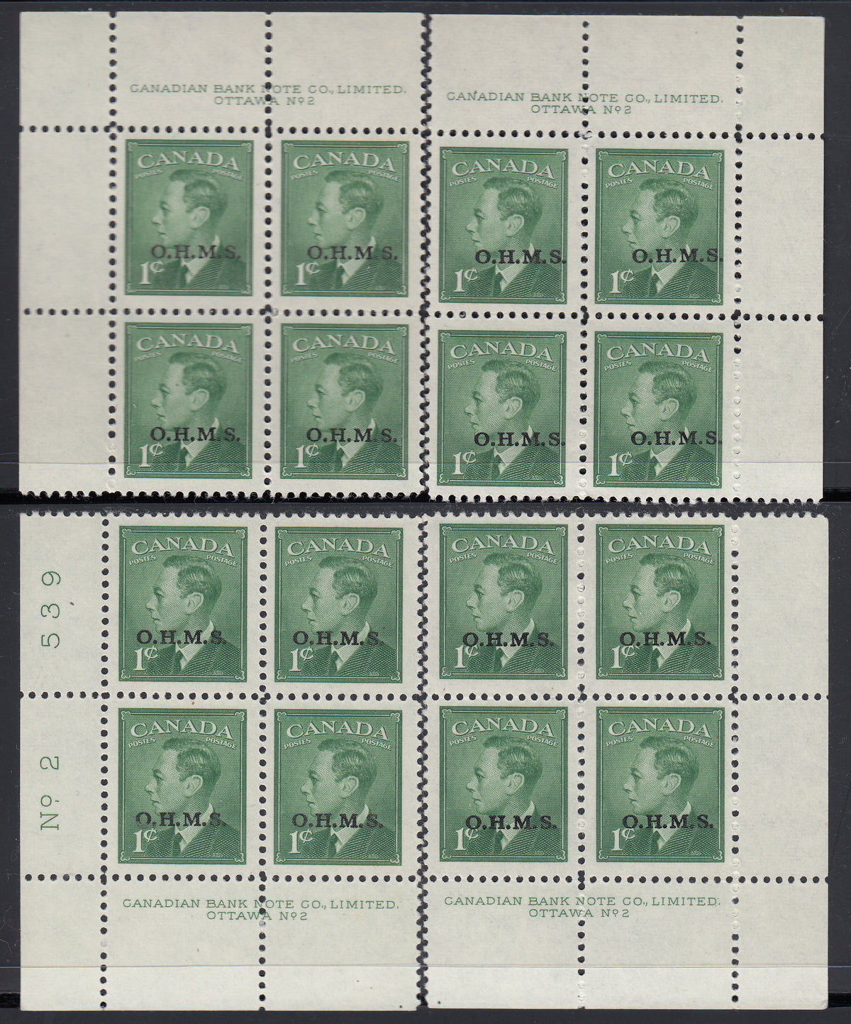 0358CA1801 - Canada O12 - Mint Plate Block Matched Set