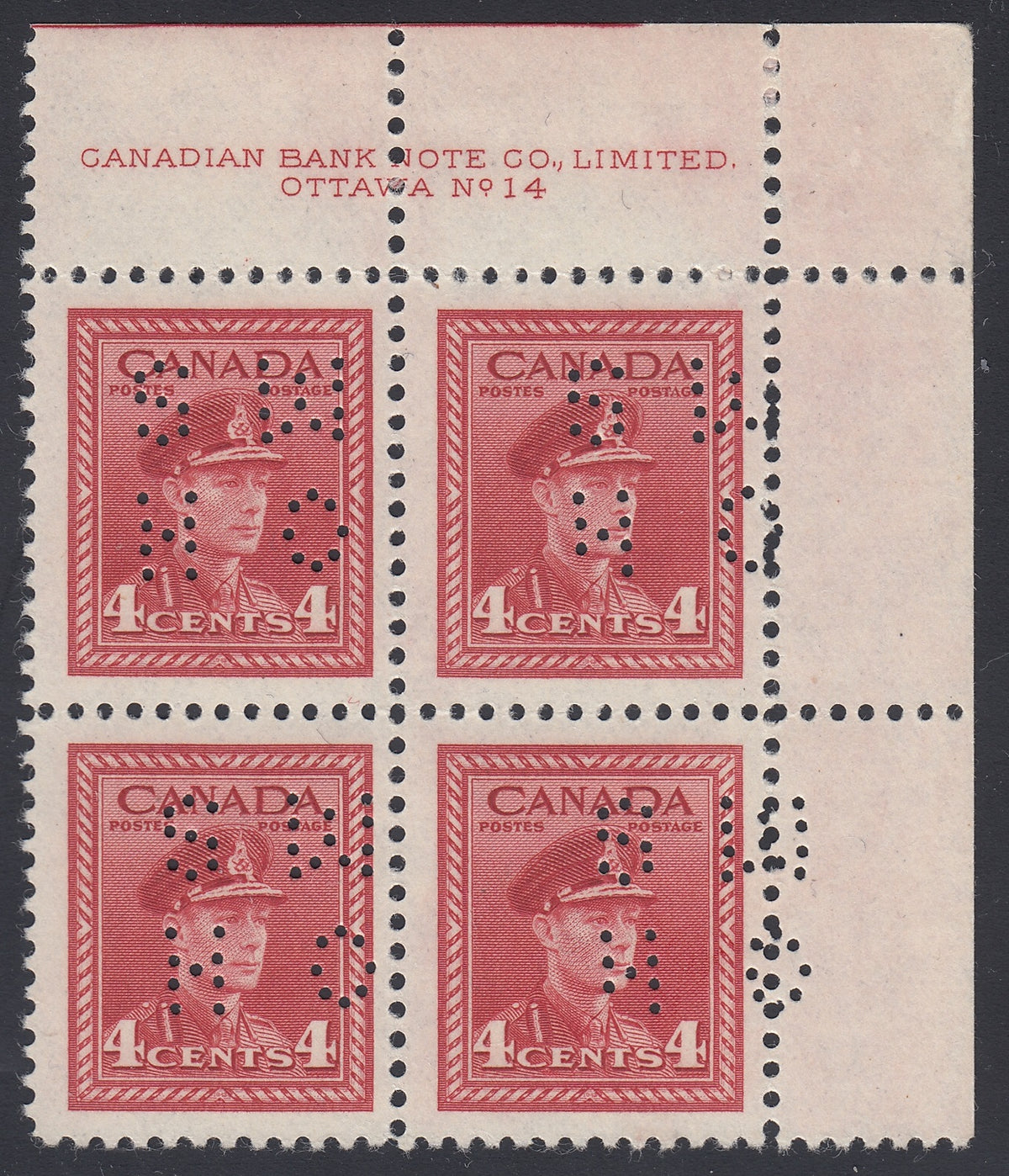 0315CA1801 - Canada O254 &#39;C&#39; - Mint Plate Block of 4