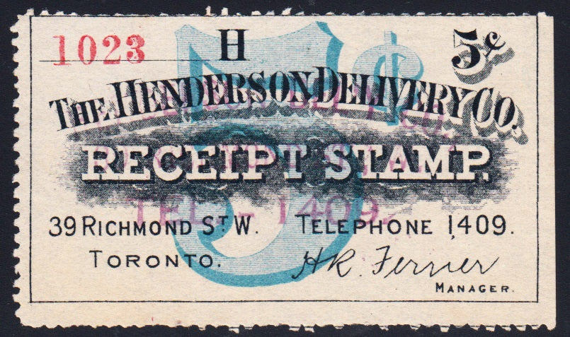 0001CP1610 - Canada Revenue Receipt Stamp - HENDERSON DELIVERY CO.