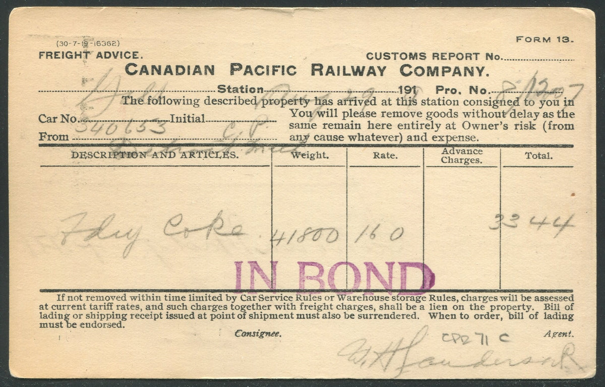 0136CP1905 - Empress Hotel - CPR C71 (Used)