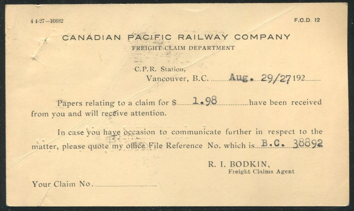 0184CP1904 - Chateau Lake Louise, Alta. - CPR D68 (Used)