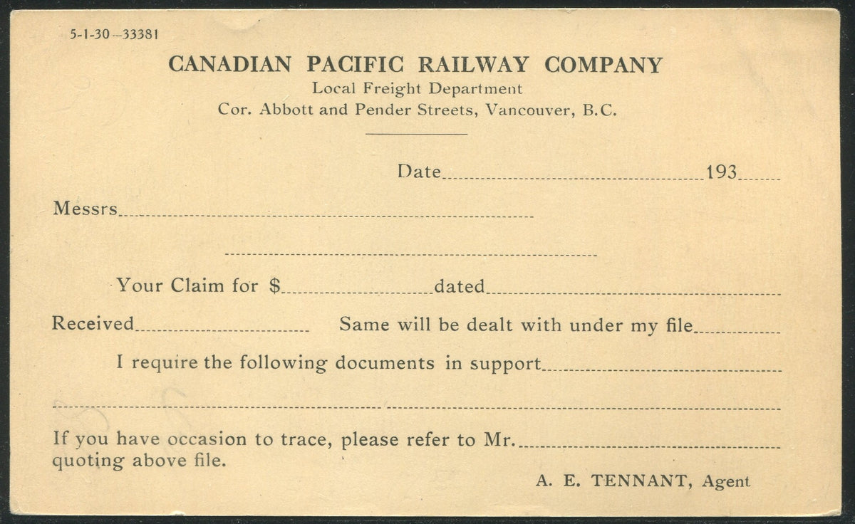 0225CP1905 - Vancouver Hotel - CPR G81 (Mint)