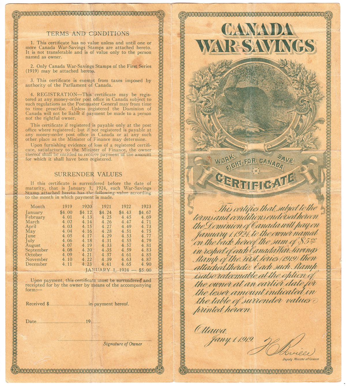 0002FD1708 - FWS2 - Used on War Savings Certificate