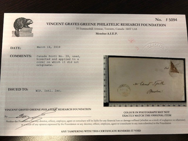 0039CA1710 - Canada #39a - Used, Bisect on Cover (Philatelic)
