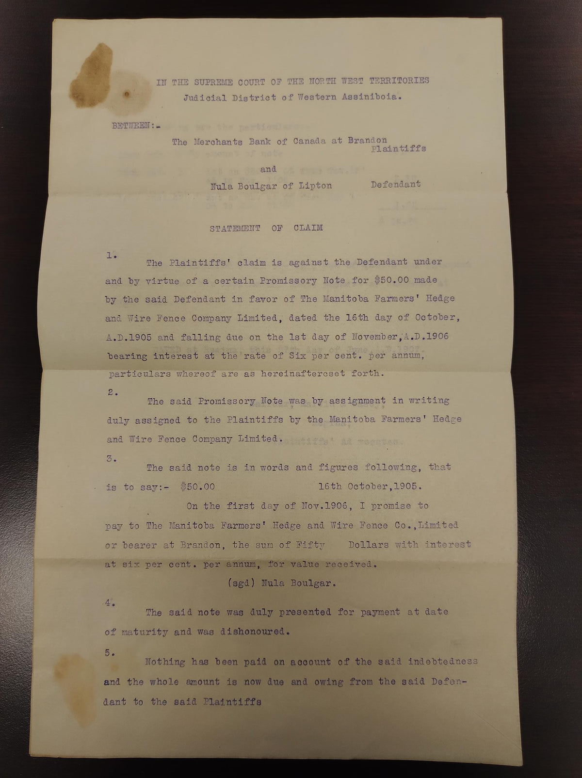 0001SL2601 - Historical Saskatchewan Law Document, Bileski Note