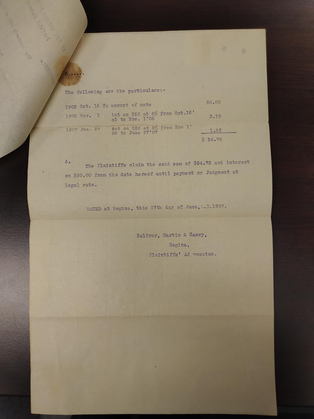 0001SL2601 - Historical Saskatchewan Law Document, Bileski Note