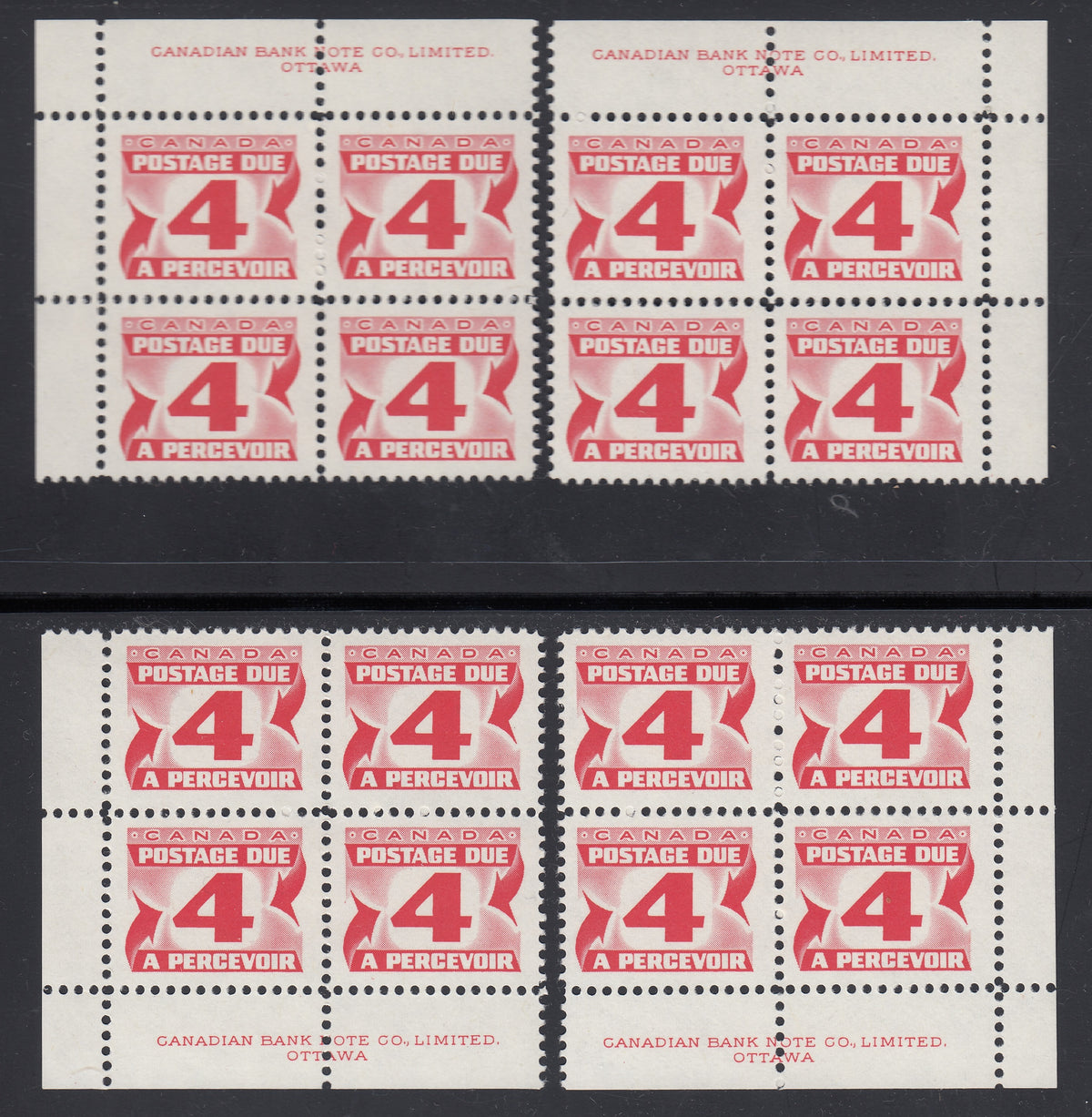 0147CA1801 - Canada J31iii - Mint Plate Block Matched Set