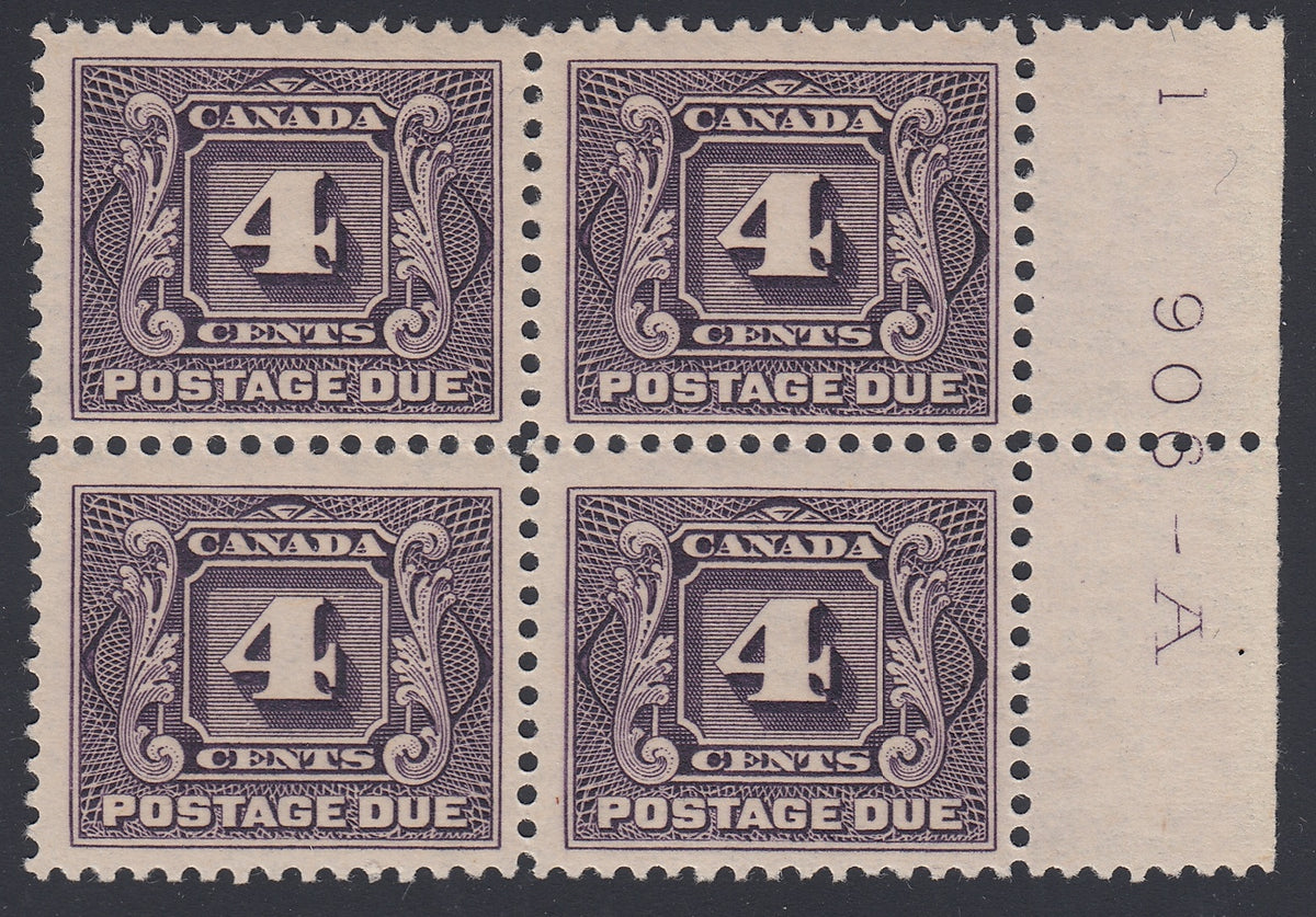 0119CA1805 - Canada J3 - Mint Plate Block of 4