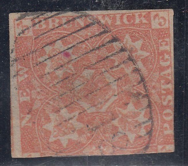 0001NB1709 - New Brunswick #1 - Used Numeral Cancel &#39;18&#39; - Deveney Stamps Ltd. Canadian Stamps