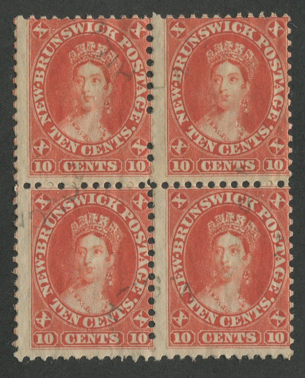 0009NB1707 - New Brunswick #9 - Used Block of 4 - Deveney Stamps Ltd. Canadian Stamps
