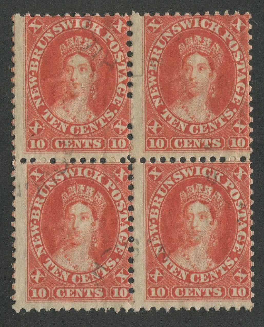 0009NB1707 - New Brunswick #9 - Used Block of 4 - Deveney Stamps Ltd. Canadian Stamps