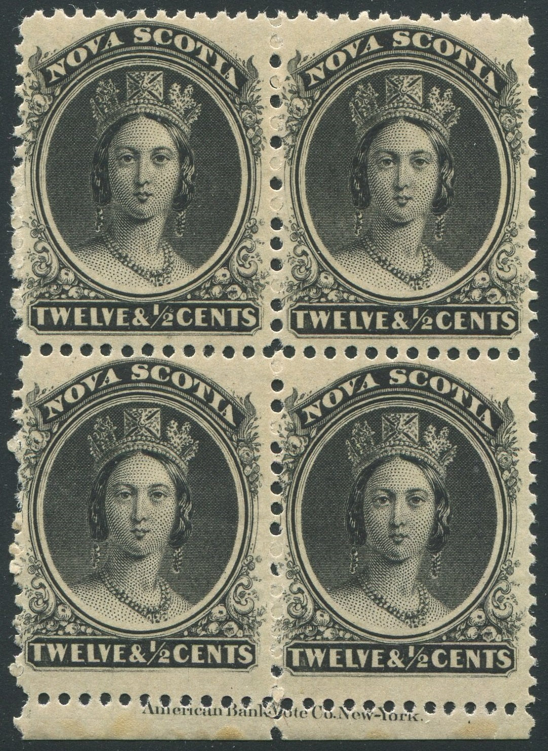 0013NS1910 - Nova Scotia #13 - Mint Inscription Block of 4