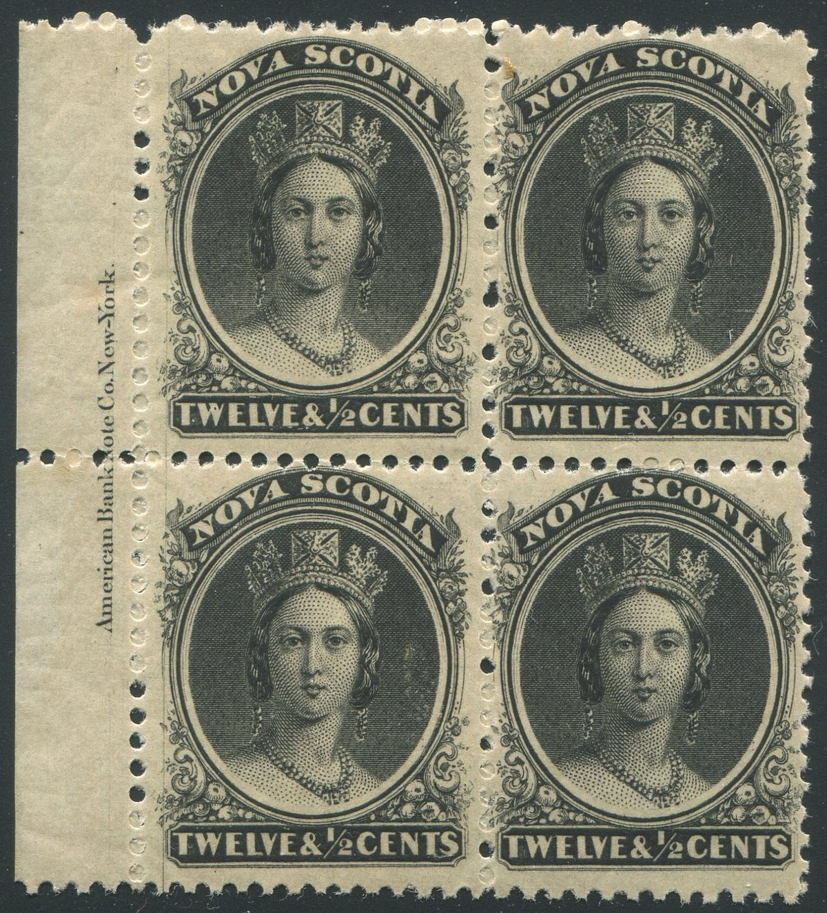 0013NS1910 - Nova Scotia #13 - Mint Inscription Block of 4