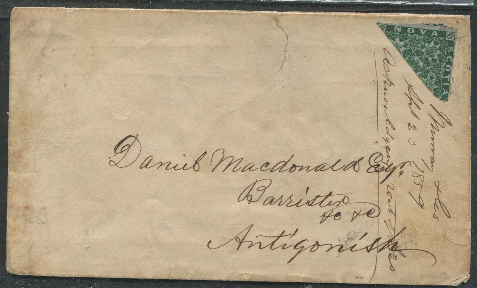 0005NS1708 - Nova Scotia #5a - Used, Tied to cover - Deveney Stamps Ltd. Canadian Stamps