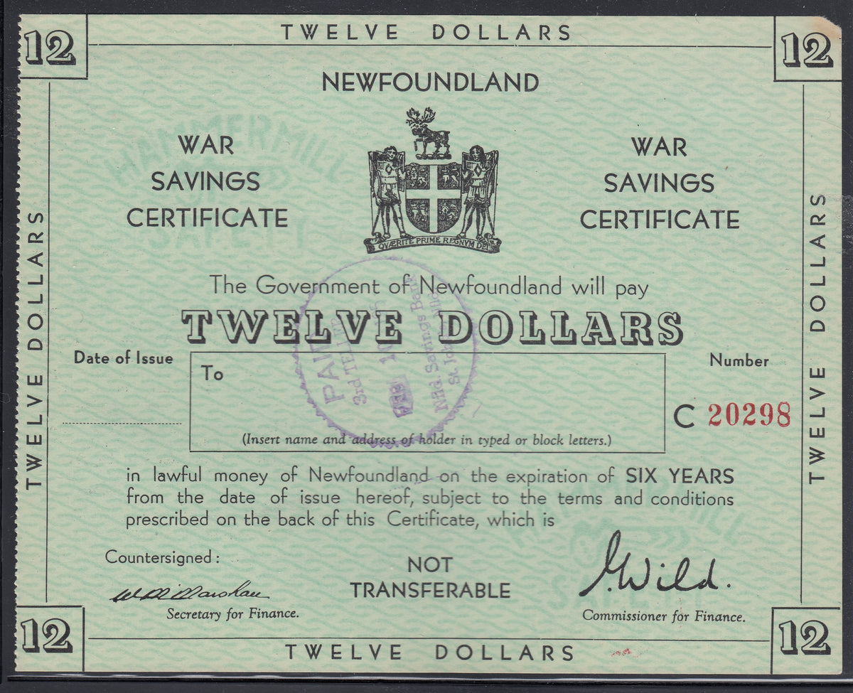 0000NF1911 - Newfoundland War Savings Certificate - Used