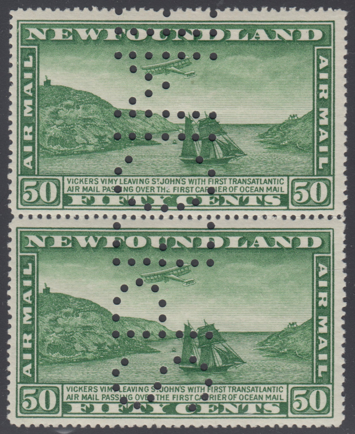 0277NF2301 - Newfoundland C7 - Mint Pair, &#39;SPECIMEN&#39; Perfin