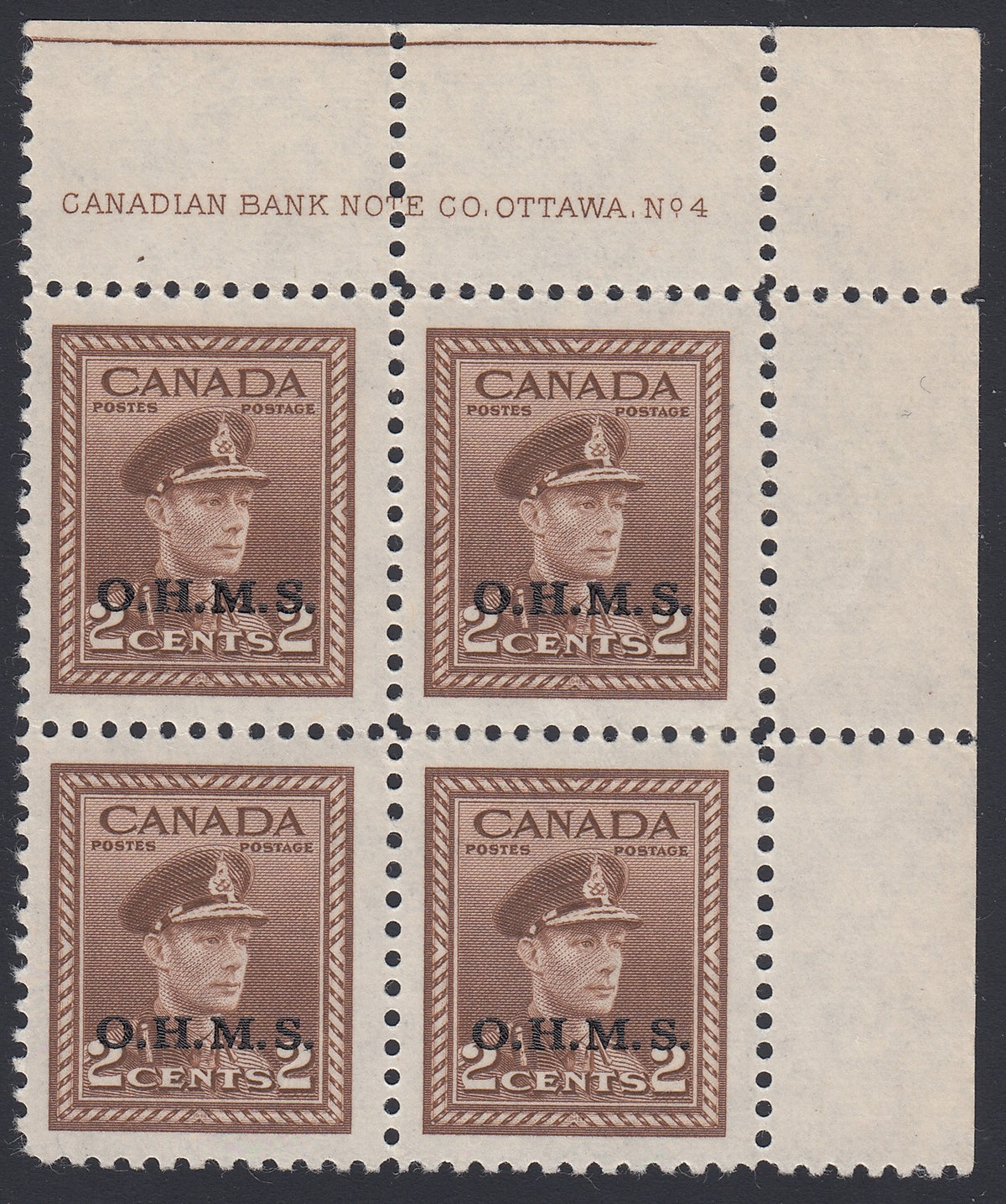 0349CA1803 - Canada O2 - Mint Block of 4, Plate 4