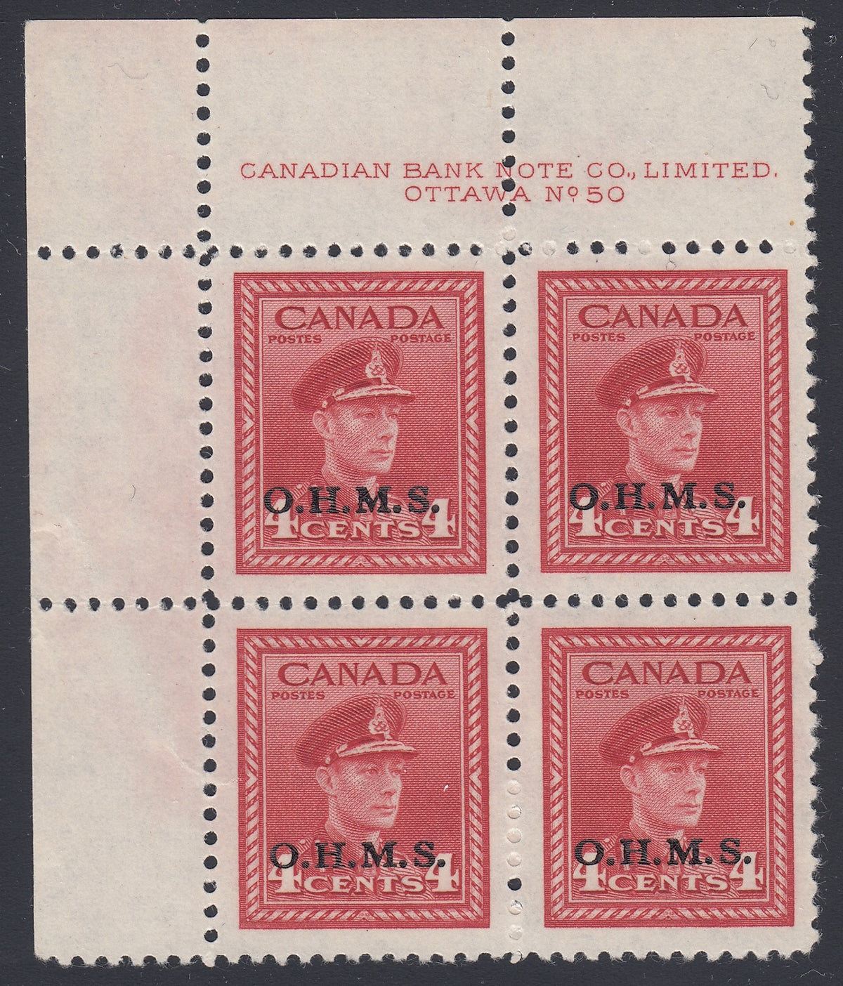 0351CA1803 - Canada O4 - Mint Block of 4