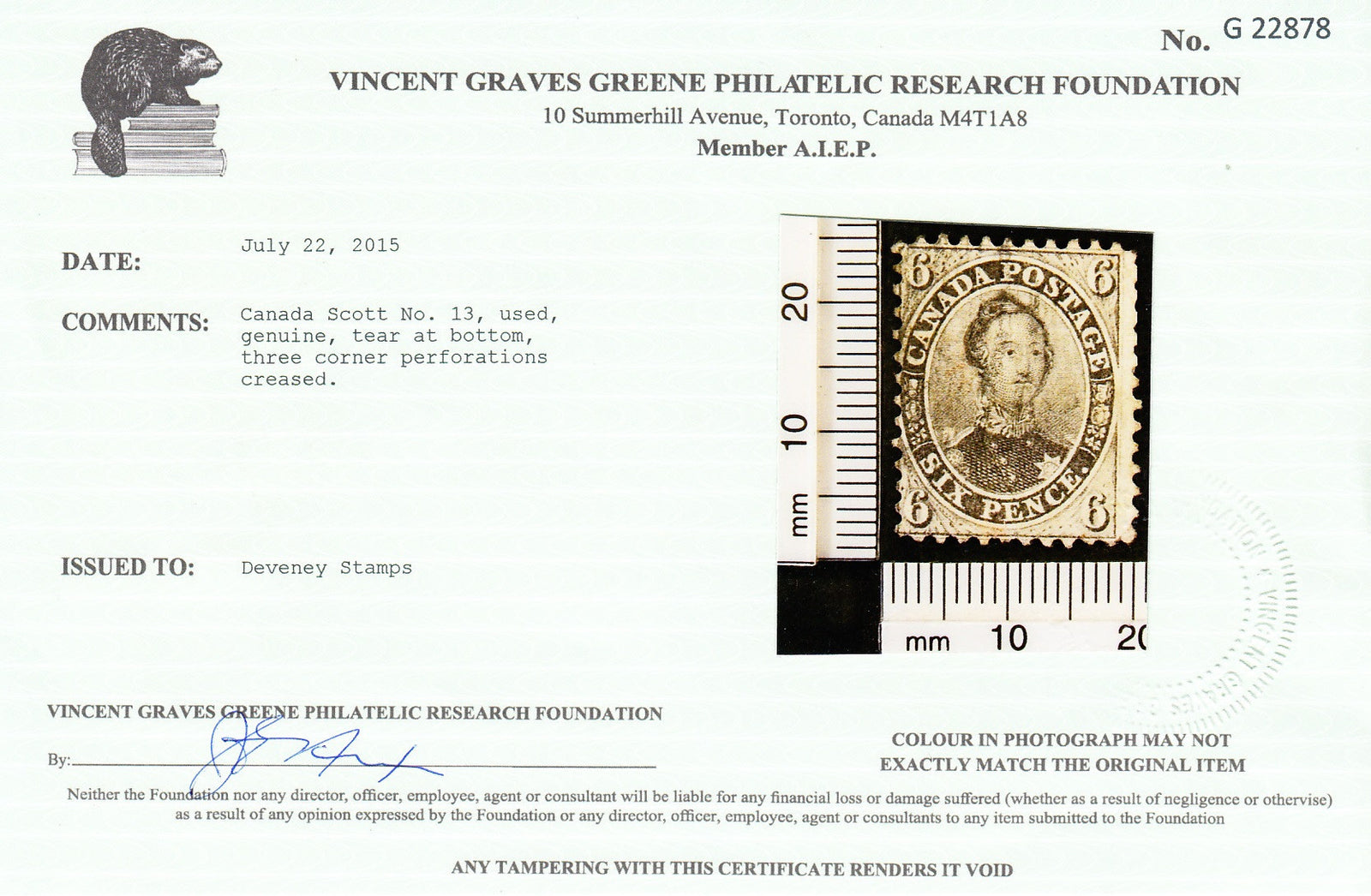 0013CA1707 - Canada #13 - Deveney Stamps Ltd. Canadian Stamps