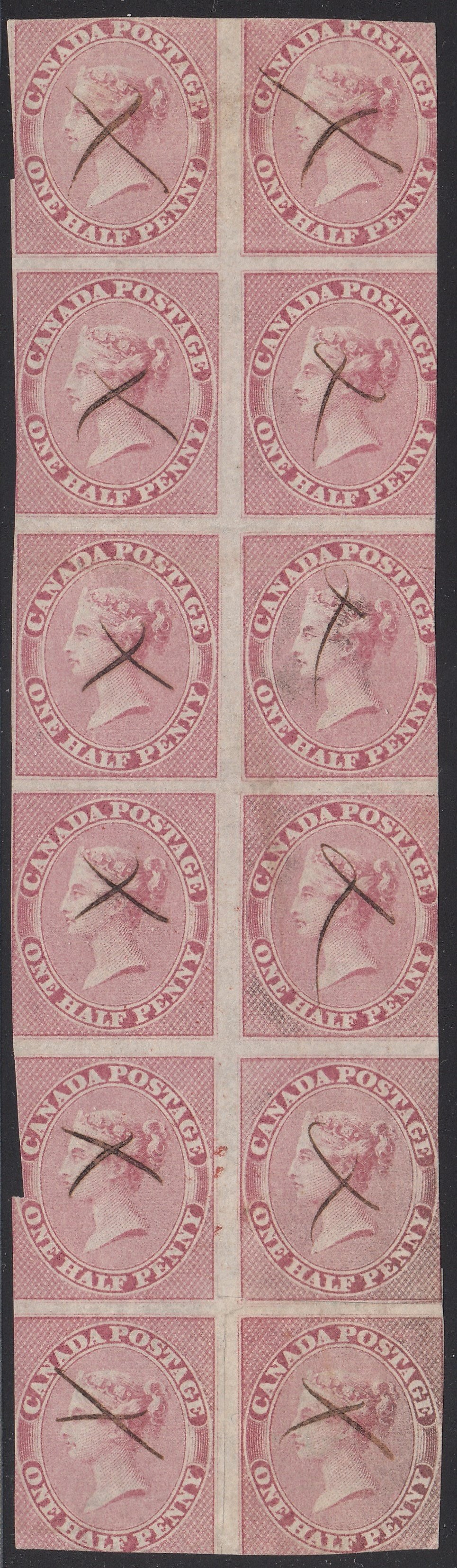 0008CA1708 - Canada #8 - Used Block of 12 - Re-Entries - Deveney Stamps Ltd. Canadian Stamps