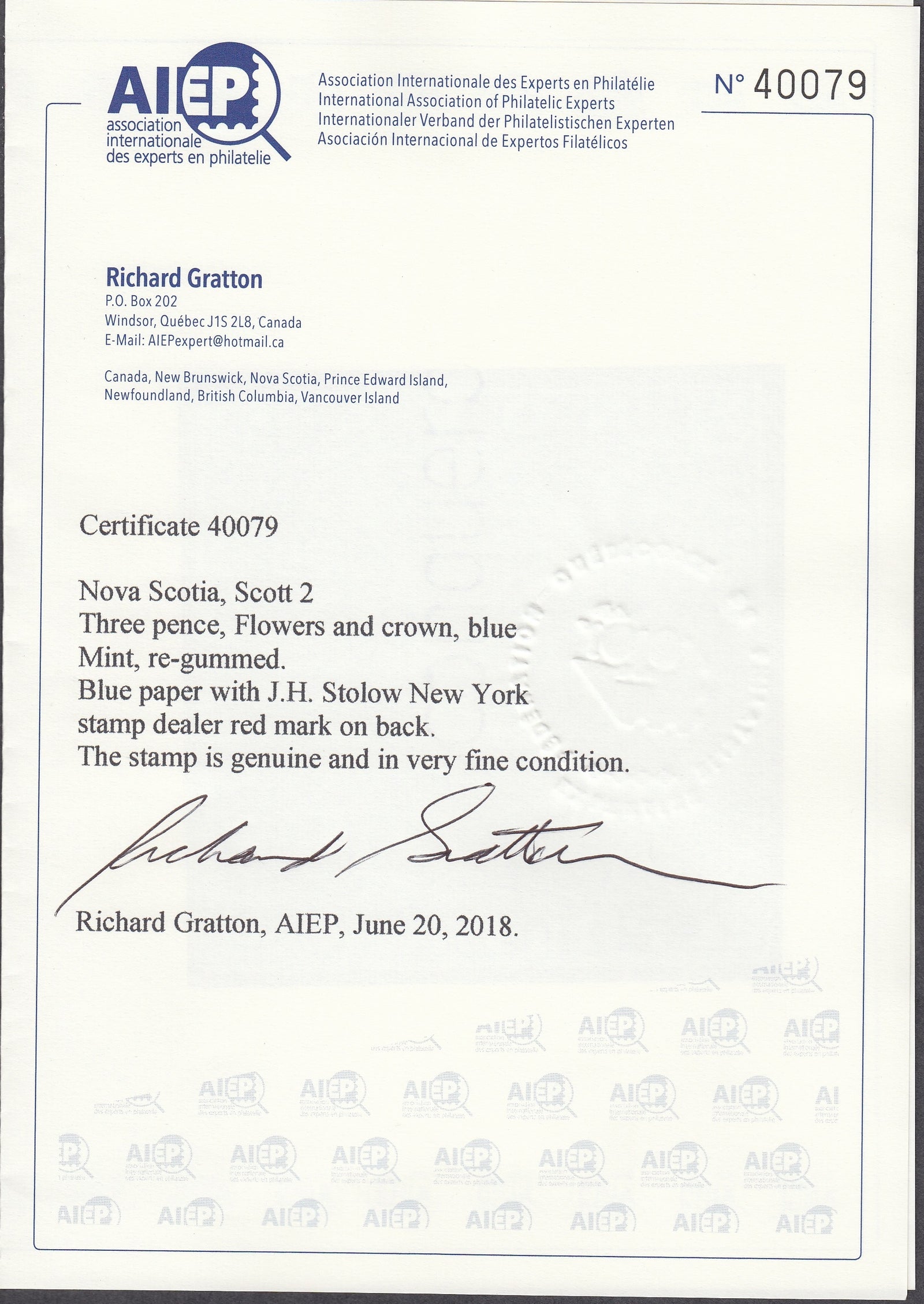 0003NS1708 - Nova Scotia #3 - Mint - Deveney Stamps Ltd. Canadian Stamps