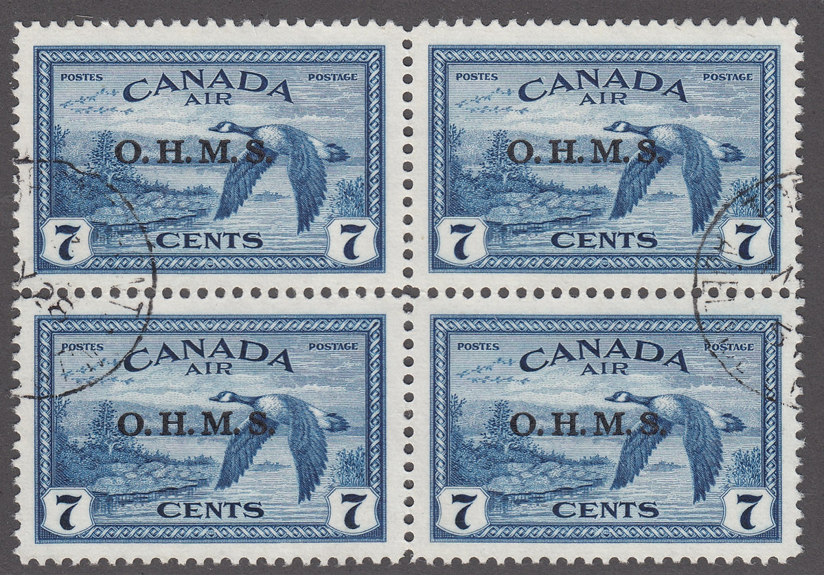 0363CA1805 - Canada CO1, CO1i - Used Block of 4 Major Re-Entry