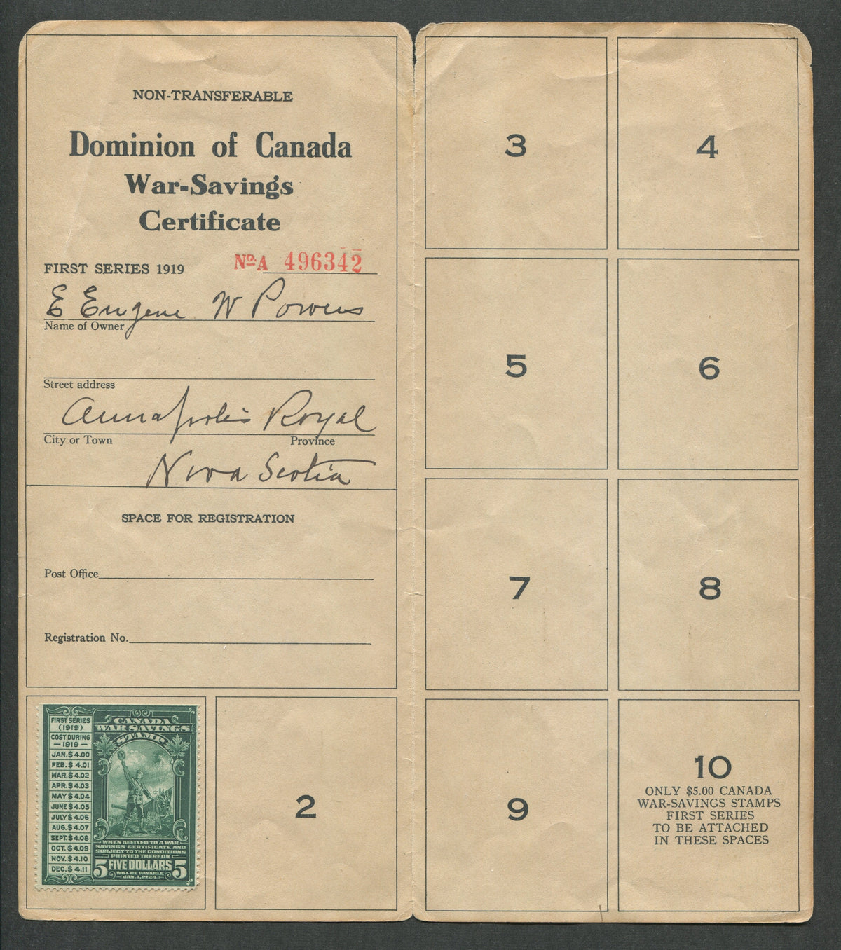 0002WS1708 - FWS2 - Used on War Savings Certificate - Deveney Stamps Ltd. Canadian Stamps