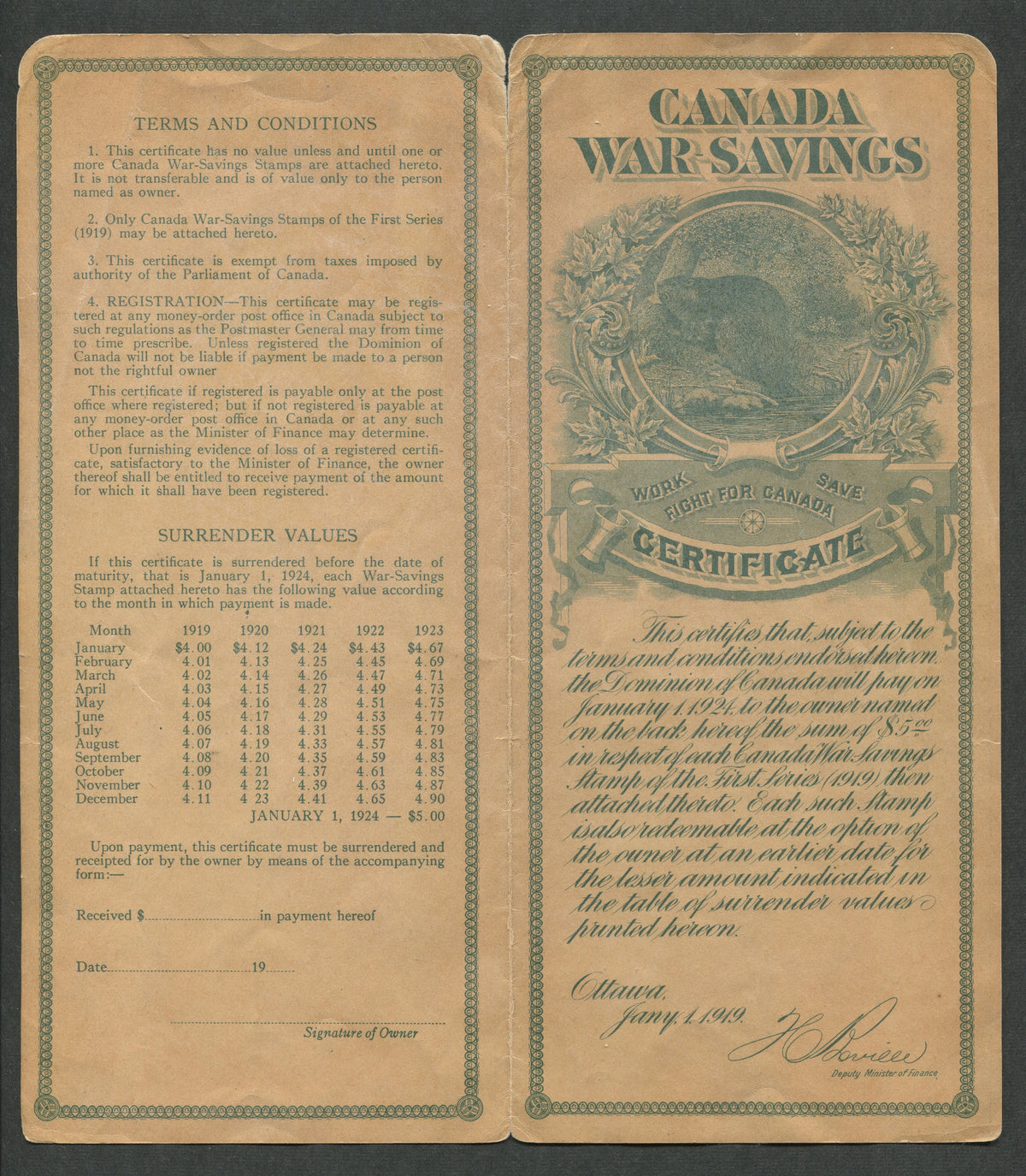 0002WS1708 - FWS2 - Used on War Savings Certificate - Deveney Stamps Ltd. Canadian Stamps