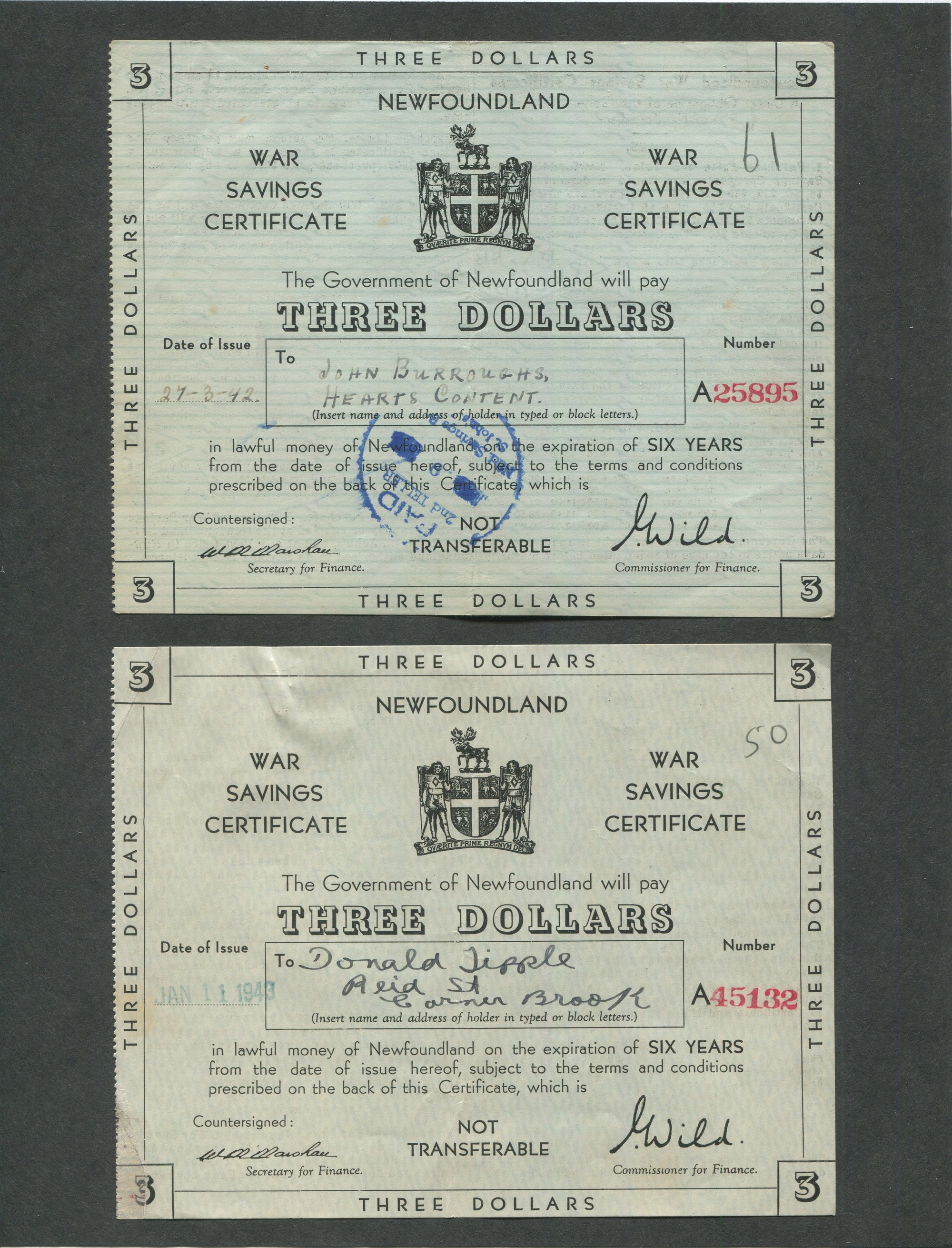 0000NF2302 - Newfoundland War Savings Certificates & Ephemera